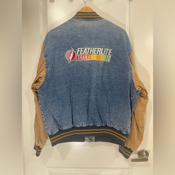 1990s Dunbrooke Featherlite Trailers Embroidered Varsity Denim Jacket Sz Large - Picture 1 of 16